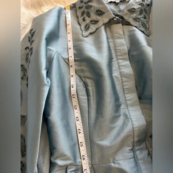 Rickie Freeman/Teri John Taffeta Shirtdress Gown With Eyelet Sleeve And Collar - Picture 7 of 9